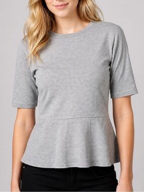 GAP Gray Peplum Top Cotton Jersey Crewneck Short Sleeve Medium